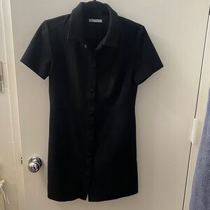 Zara Elegant Black Short-Sleeve Dress